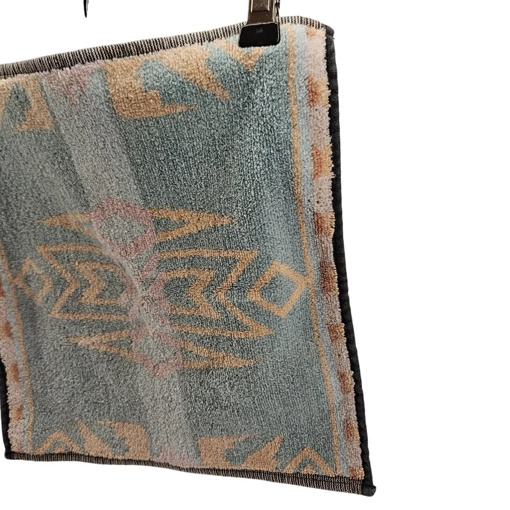 Cotton Aztec Print Wash Cloth‎ Pre Owned Vintage Turquoise Orange Pink No Tag